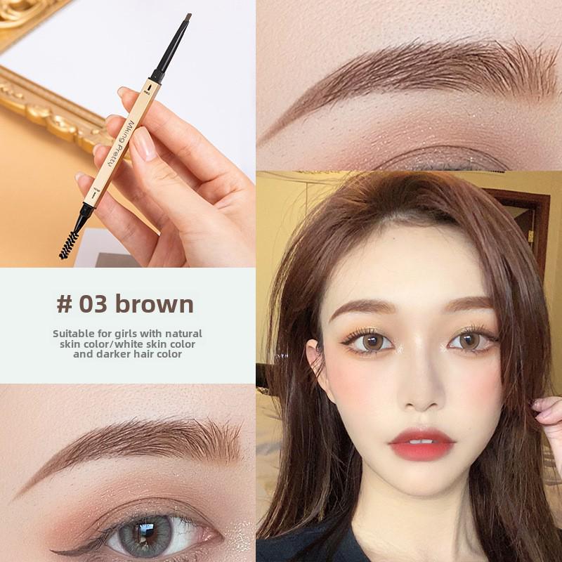 Gold Double-Headed Triangular Eyebrow Pencil: Ultra-Fine, 3D Sketch, Waterproof & Smudge-Proof.
