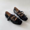 Comemore French Retro Shallow Mouth Mary Jane Shoes for Women Inner Heighten Square Head Single Shoes Cross Belt Solid Flats