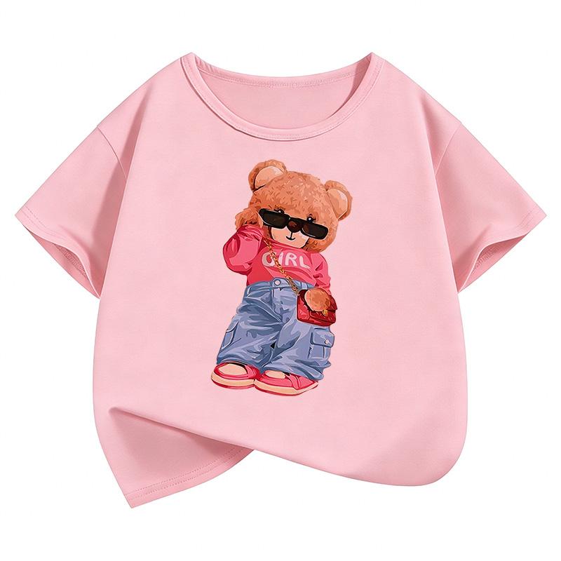 Short Sleeve Streetwear Bear Design Y2k T Shirts Hip Hop Kids Childrens Tshirt Boys Girls Summer Spring Casual Top Tee Shirt