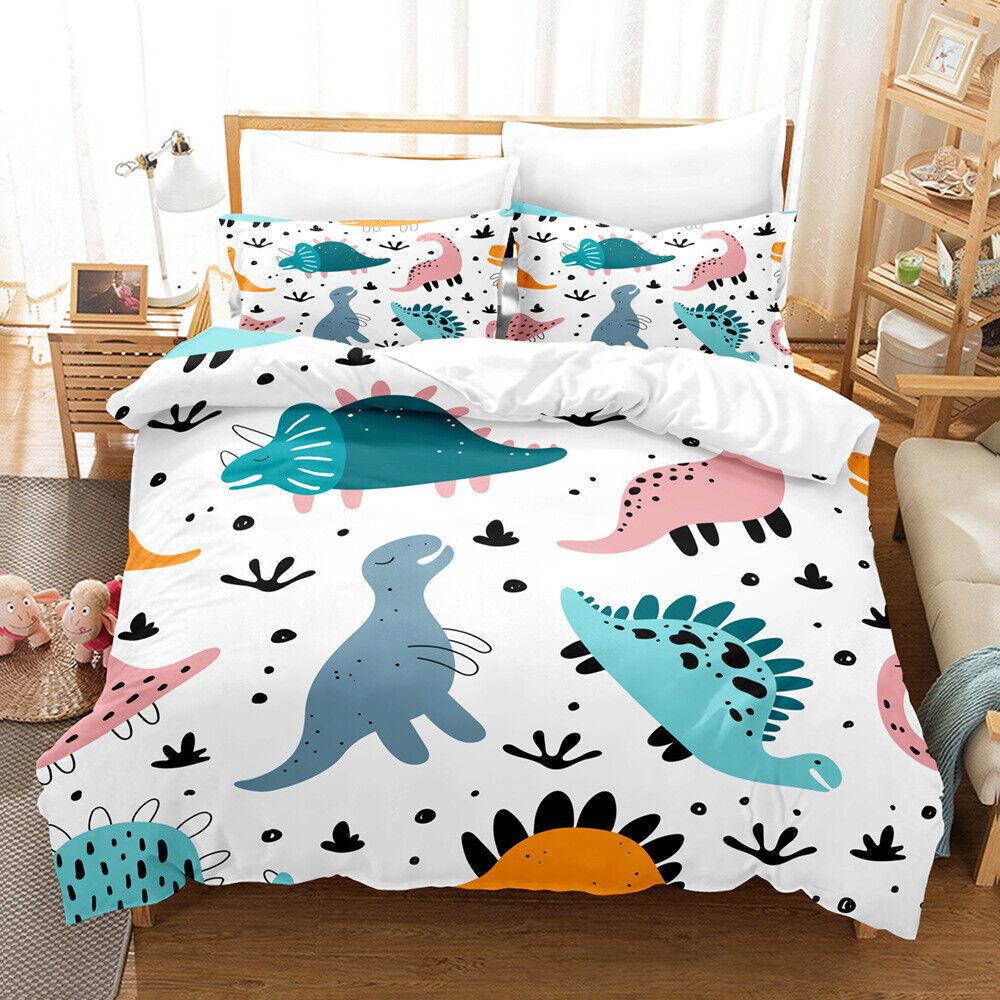Serie Dinosauri Cartone Animato Copripiumino/Trapunta/Piumino Singolo/Matrimoniale/Queen Set Biancheria da Letto