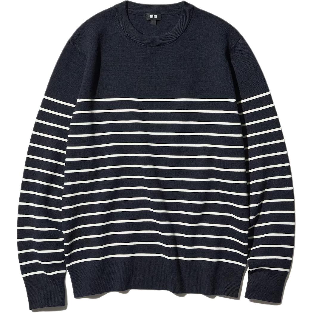 UNIQLO Полосатый свитер с круглым вырезом и длинным рукавом Унисекс свитер 477580-69 XL black