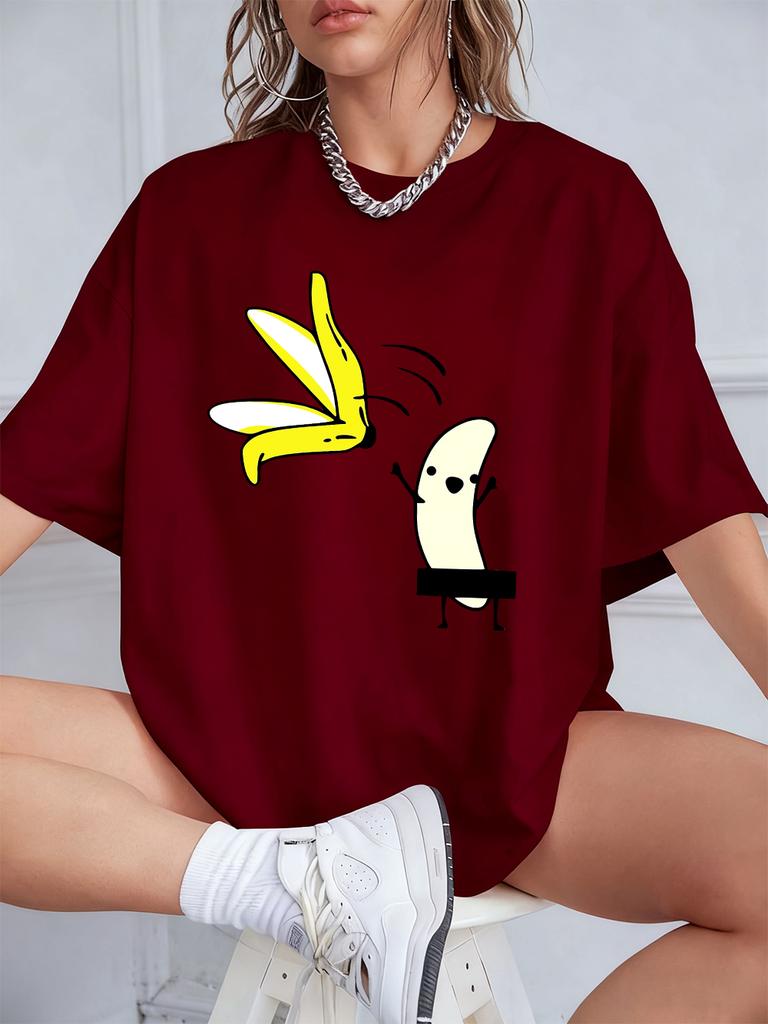 Cartoon Banana Dancing Prints TShirts Womens Cotton Summer Short Sleeve Tops Comfortable Loose ONeck T Shirt Casual Clothes