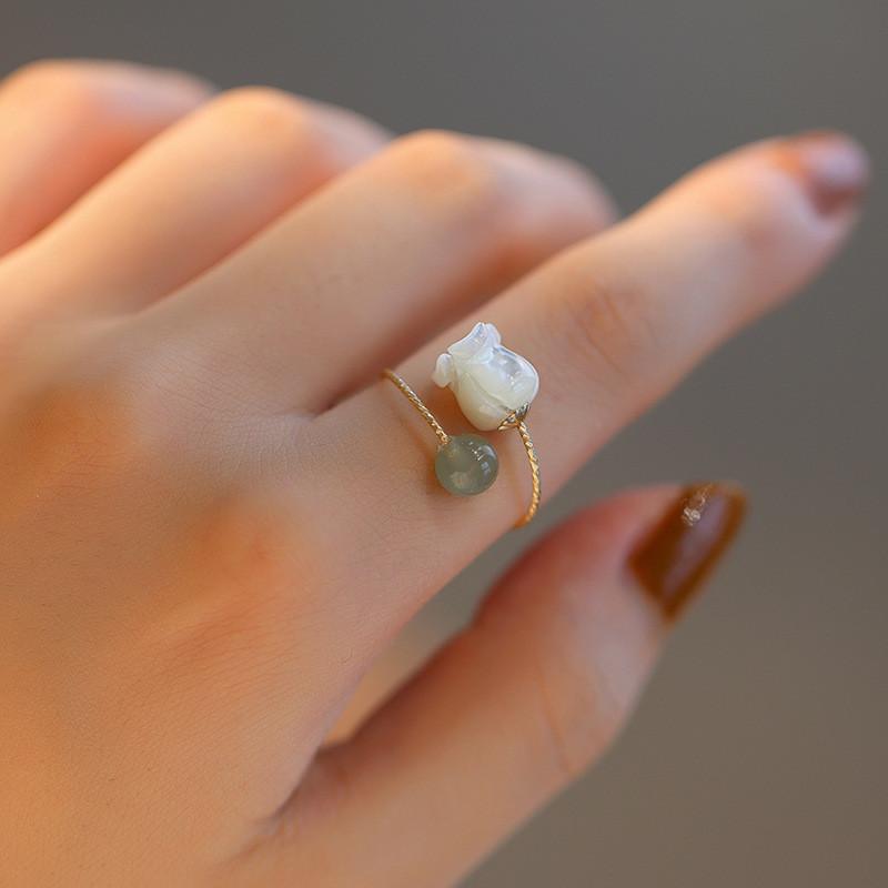 Andesite Jade Rose Ring Unique Anniversary Gift With Floral Design