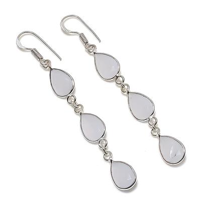 Natural White Chalcedony Handmade 925 Sterling Silver Jewelry Earring 2.84" m7Y31