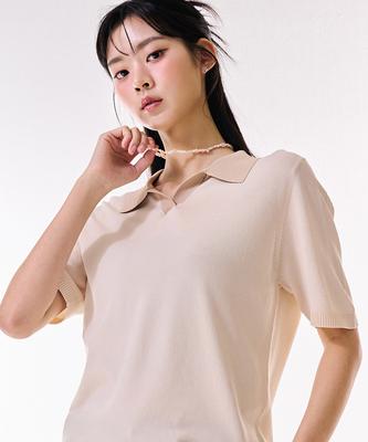 CHASECULT Women'S Color Block Open Collar Short Sleeve Sweater-Dbrg5671D05