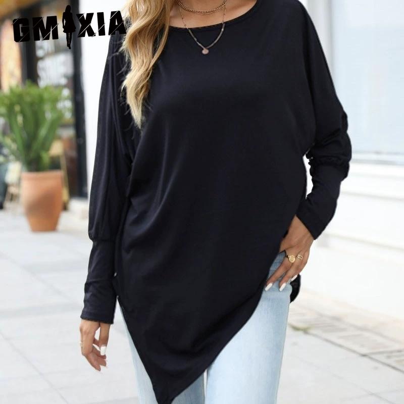 

GMXIA Женские модные повседневные однотонные блузки и рубашки с длинным рукавом и v-образным вырезом с принтом XXXXXL чёрный