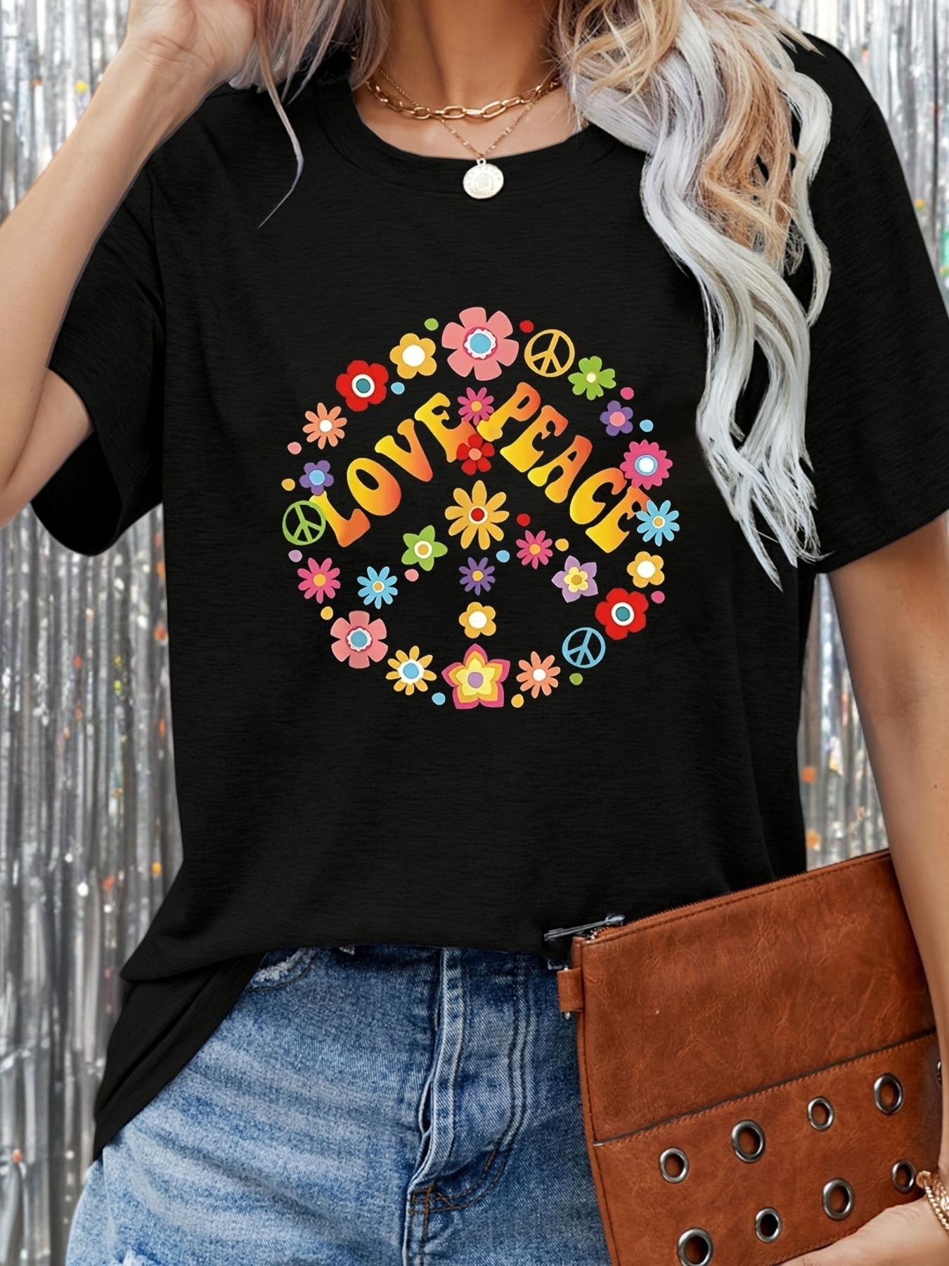 Love Peace Flower Graphic T-shirt XXXXL