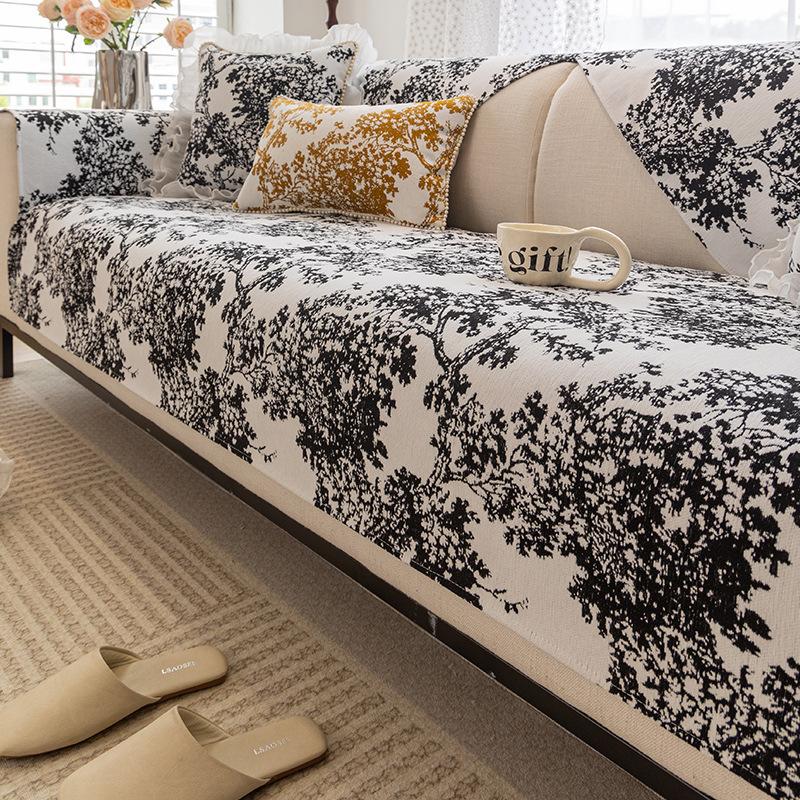 Retro Artistic Chenille Sofa Cushion, Universal for All Seasons, Modern Non-slip and Anti-cat Scratch Sofa Cushion Cover Ink