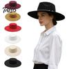 Chapeau Fedora Style Vintage Chapeau Rétro à Sommet Plat, Feutre de Laine Pork Pie Chapeau Melon avec Anneau Métallique pour Robe Décontractée Automne Hiver, Trilby à Large Bord pour Femmes