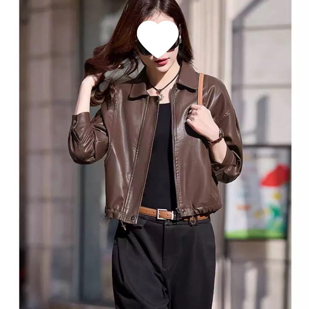 2025 Women's Petite Leather Jacket: Short, Fleece-Lined, and Perfect for Spring, Autumn, and Winter