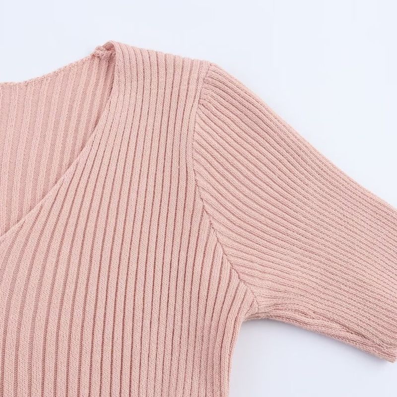 Kaslead New Women clothes Western Style Fashion Simple Solid Color Vertical Stripe Knitted Short sleeve Top