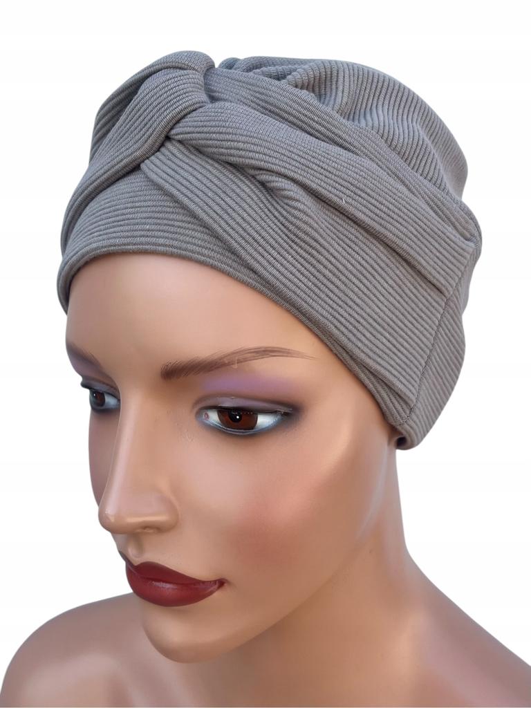 Women's Turban Sara Beige Grey Cotton Hat Also for Chemotherapy
