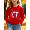 Unisex Kids Pink Crewneck Sweatshirt For 4-12 Girls Cute Heart Fill Number 67 With Pink Bow Cartoon Hands Star Heart Decor Cursive Six Seven Print