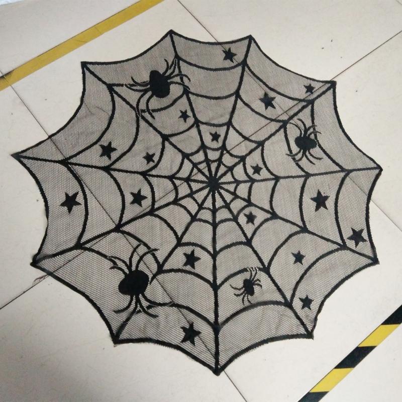 Black Circulars Table Cover Tabletop with Unique Spiderweb Pattern for Modern Dining  Table Toppers Home Textiles