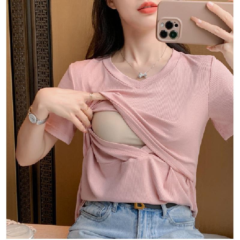 

Summer New Women s Comfortable Home T-Shirt, Nursing Top, Maternity Base Shirt M розовый