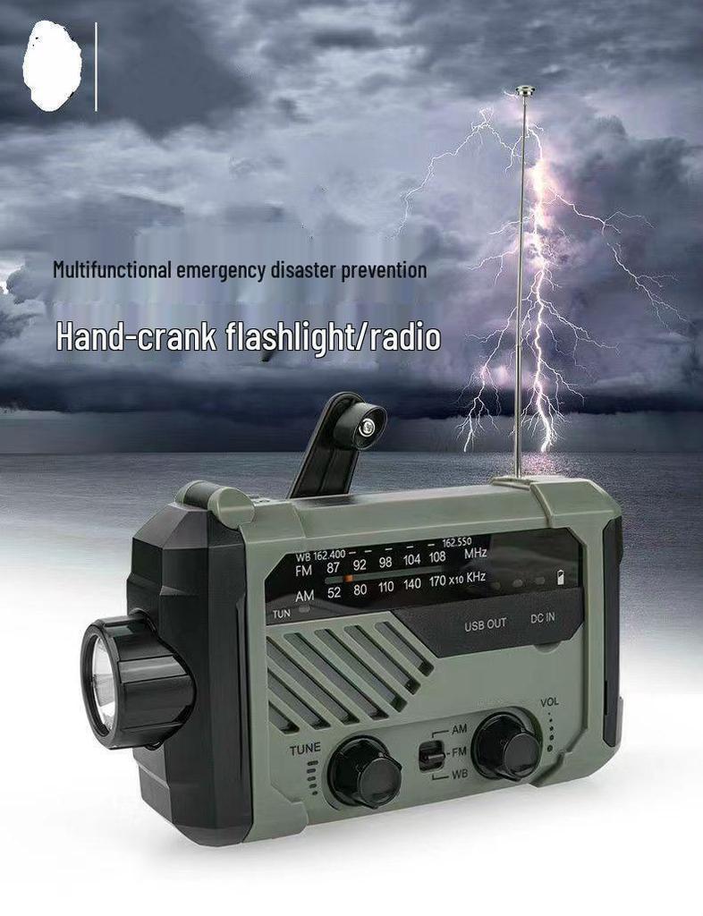 Multifunctional Solar-Powered Emergency Radio & Flashlight with Hand-Crank Power Generator and Waterproof Power Bank