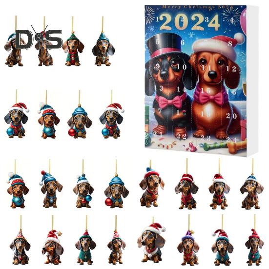2024 Pet Advent Calendar 2D Flat Acrylic Cat Dog Pendants Christmas Tree Hanging Ornament Xmas Countdown Calendar for Home Decor