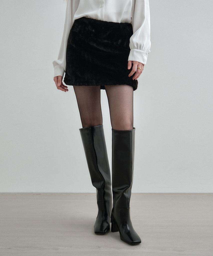 MONGDOL Fur Mini Skirt Black Mdsk031Black