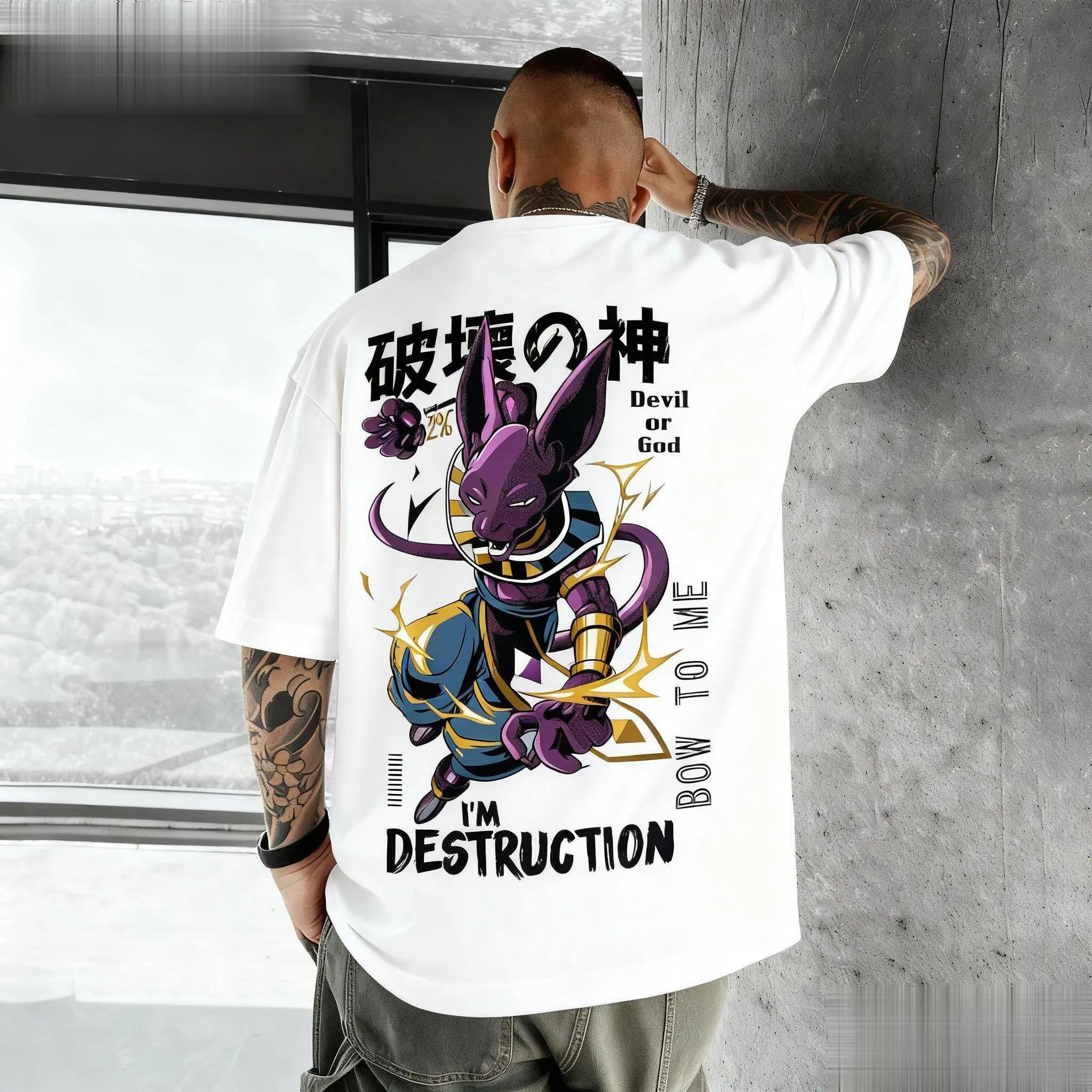 

Dragon Ball Beerus Anime Pattern TShirt Unisex ShortSleeved Street Fashion Y2K Summer Wear for Men And Women S