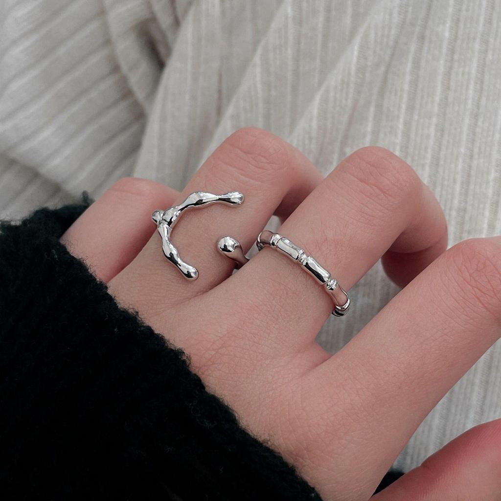 Yinruitai S925 Sterling Silver Geometric Bamboo Joint Women's Ring - High-End Light Luxury Korean Design