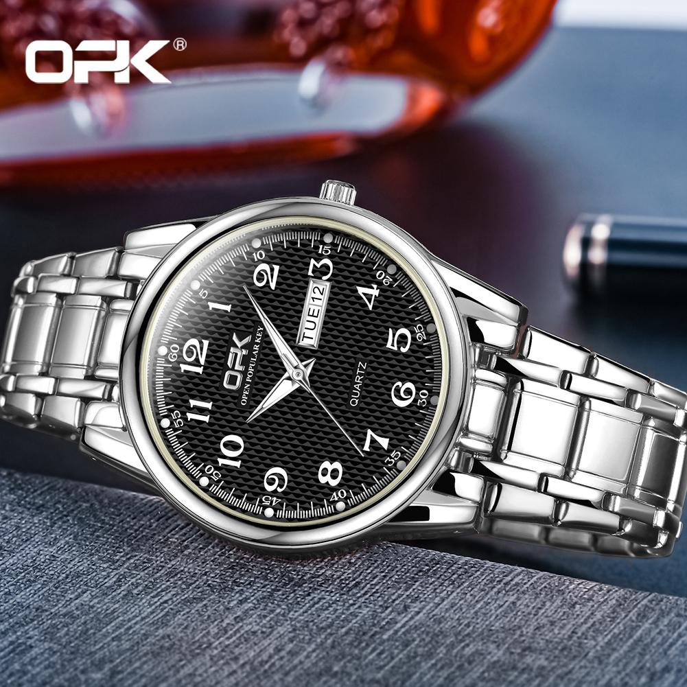 OPK 8110 Men's Calendar Week Quartz Watch Steel Belt Waterproof