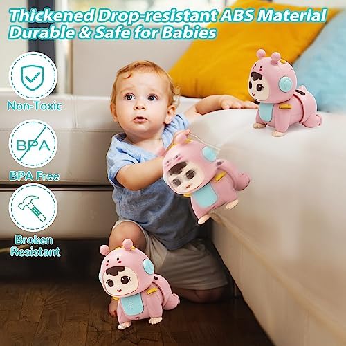 Highttoy Baby Crawling Toy with Lights and Music, Tummy Time Sensory Toy for Infants 3 6 9 Months, Pink
