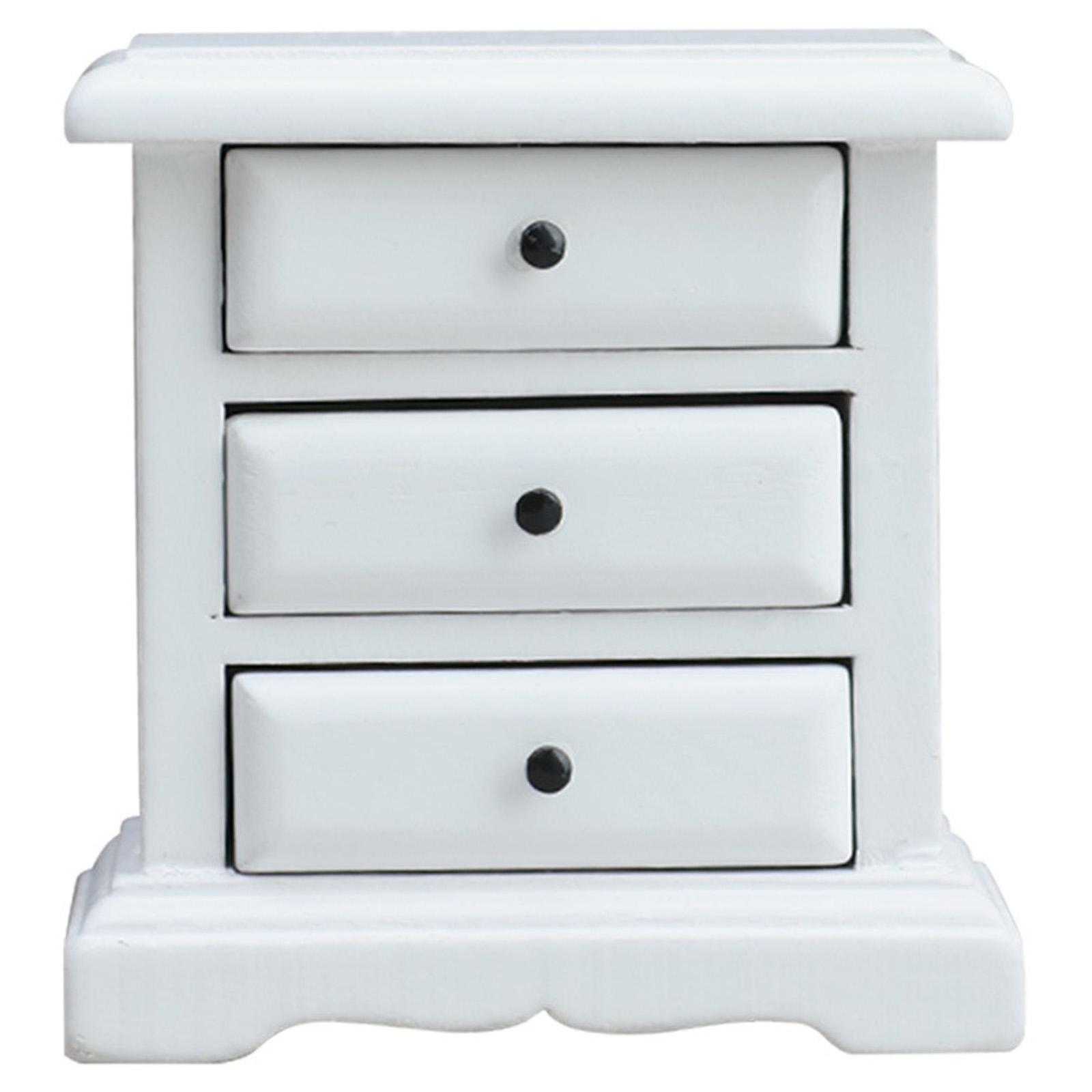 

Миниатюрный прикроватный столик для кукольного домика, масштаб 1/12, белый, тумбочка с функциональными ящиками для домашнего офиса, элементы декора для витрины