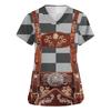Women's V Neck Short Sleeve Work Shirt with Pockets Oktoberfest Print Top for Healthcare and Service Uniforms Lightweight Comfortable Fit