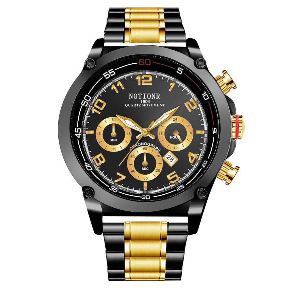 Notionr Fashion Men'S Waterproof Watch Stainless Steel Large Dial Business Watch Luminous Calendar Quartz Watch