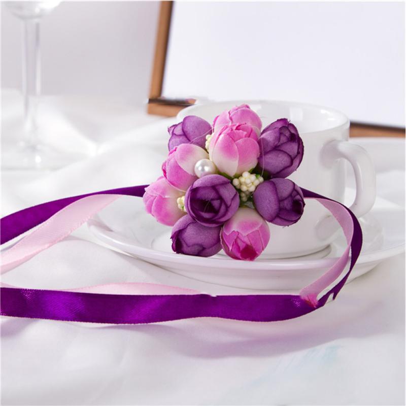 Wrist Corsage, Artificial Silk Flower Bridesmaid Bracelet Wedding Accessories, Sister Group Hand