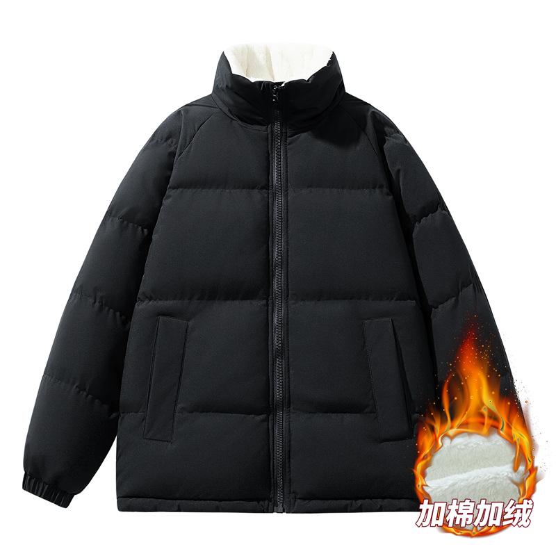 Solid color men's and women's winter bread clothes loose and warm Hong Kong style casual jackets men's fashion padded clothes