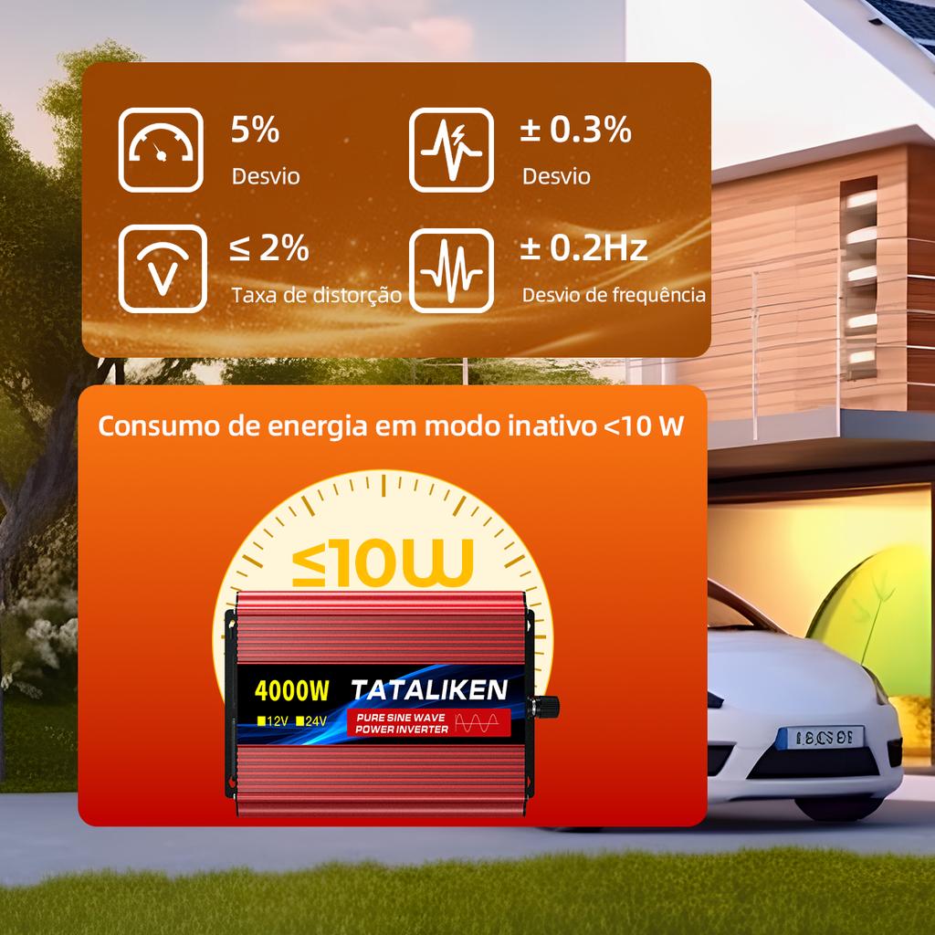 1600W Multi-Power Brazil Compatible Inverter, 12V DC Input to 110V or 220V AC Output, with Digital Screen & Temperature Control