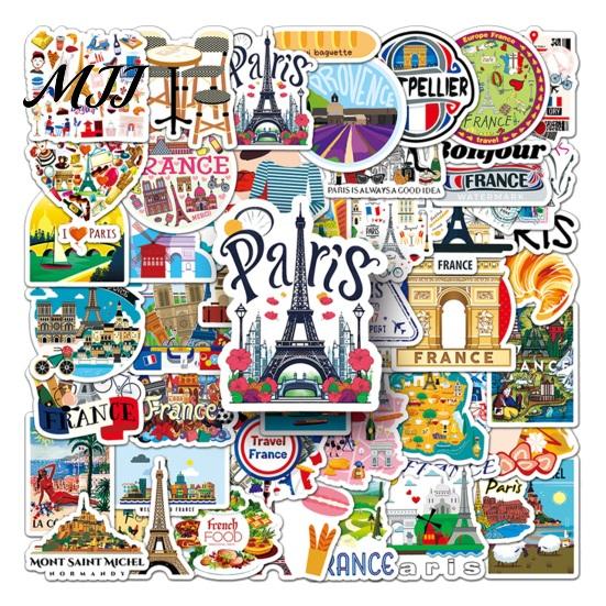 DIY Hand Boek Decoratie Benodigdheden 50 Stuks Frankrijk Reis Stickers, Franse Bezienswaardigheden Vinyl Decals, Peel and Stick Vintage Bezienswaardigheden Patronen voor