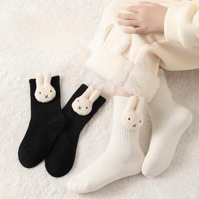 Cartoon Little Rabbit Mid Tube Socks Girls' Cotton Socks Black and White Comfortable Boneless Socks Autumn Children's Socks