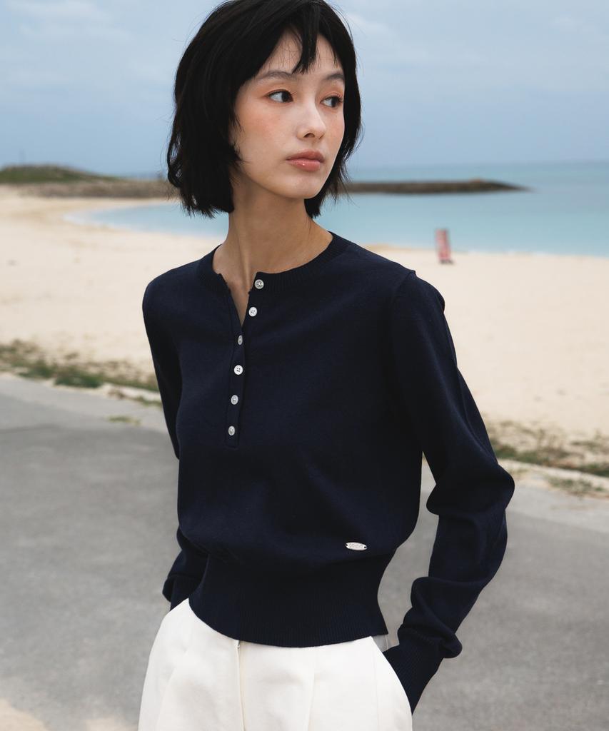 DEHEVE Summer Henley Neck Knit [Navy]