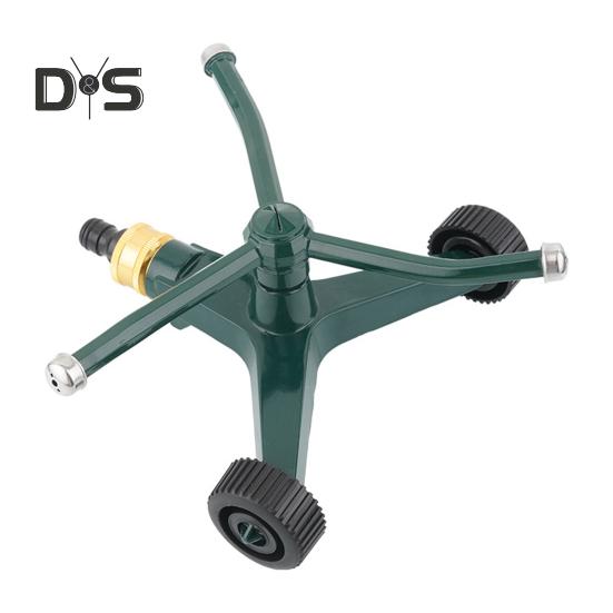 

3-рычажный металлический дождеватель, автоматический вращающийся дождеватель с колесной базой, вихревой дождеватель для полива газона в саду и дворе зелёный