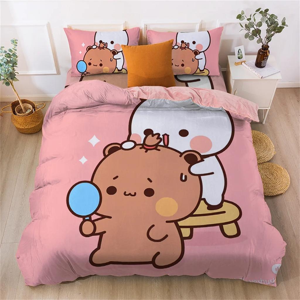 Cute Bear Bedding Set, Bubu Dudu Bear Printed Duvet Cover for Kids Boys Girls Teens,Cartoon Animal Pattern Quilt Cover Single