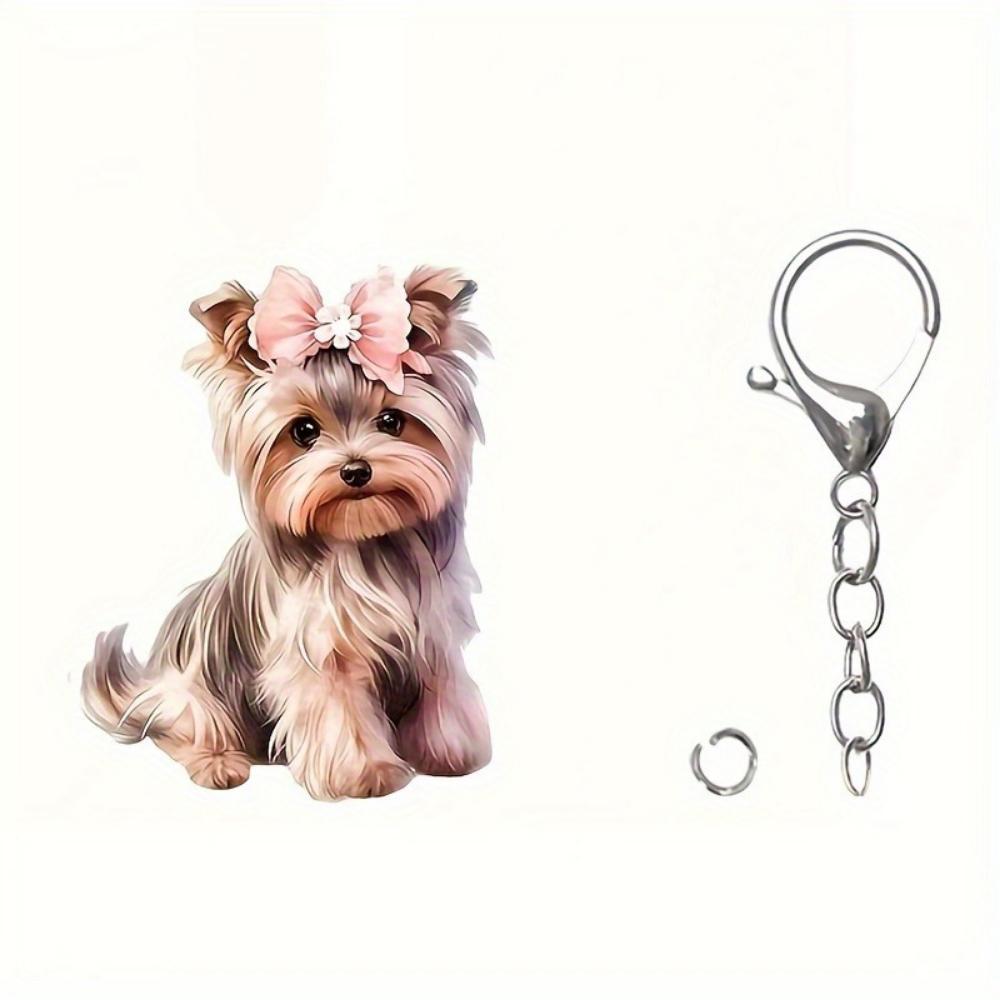 Akryl flat 2D søt Yorkshire Terrier nøkkelring anheng for bilnøkler, ryggsekker og gaver, juleanheng