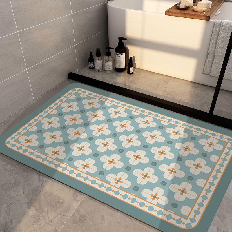 Fresh Floral Diatomaceous Earth Anti-Slip Absorbent Floor Mat for Bathroom and Entrance