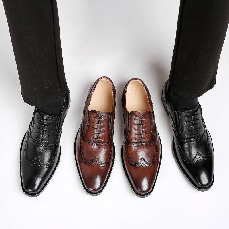 First Layer Cowhide Handmade Shoes New Brogue Business Formal Wear Genuine Leather Shoes Men's Derby Shoes Fashion