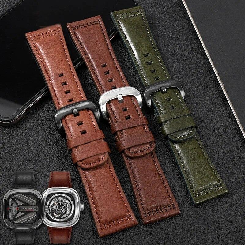 Für Uhrenarmband Sevenfriday S2 / P3 / m2 Italienisches Echtleder Herren Braun Schwarz Rot Grün Uhrenarmband 28mm