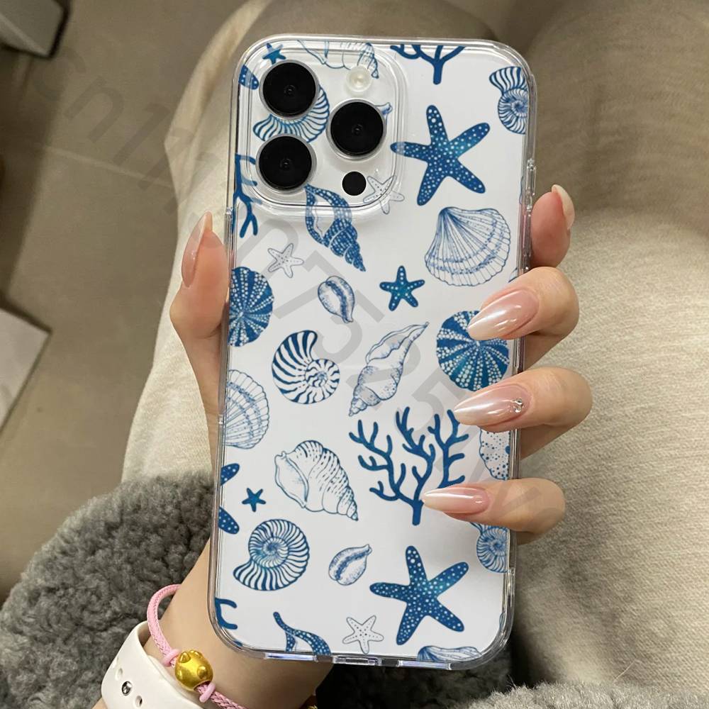 Marine Animals Sea Elements Phone Case Clear For iPhone 17 16 14 15 11 12 13 Pro Max 16E 15 16 Plus Air Silicone Cover
