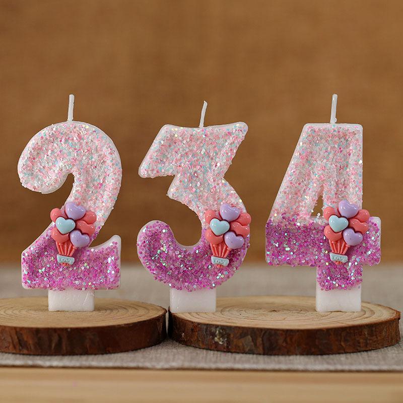 Purple Glitter 0-9 Number Candle Birthday Party Candle for Girls Cake Decoration Baby Shower Candles Balloon Design