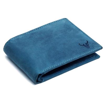 Leder-Geldbörse für Herren, handgefertigt, Kredit-/Debitkartenfächer, 2 Geldfächer, 2 Geheimfächer (Blauer Jäger)