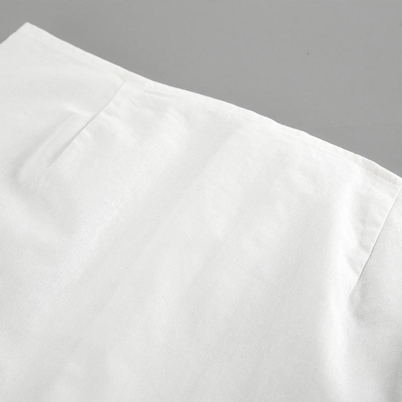 Costume elegante albe cu fustă, femei, cămăși cu mâneci bufante + fuste cu volane, bumbac și in, ținute de vacanță, seturi de două piese