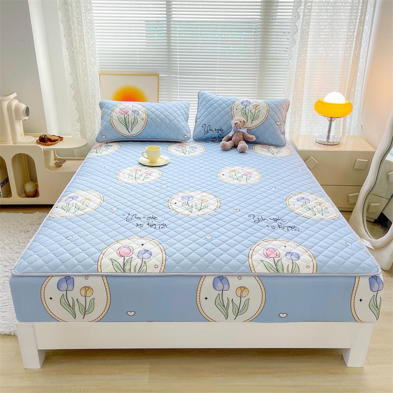Floral Fitted Sheet Queen Size Bed Cover Thicken Bedsheet Quilted Mattress Protector Tampa De Colchão (Pillowcase Need Order)