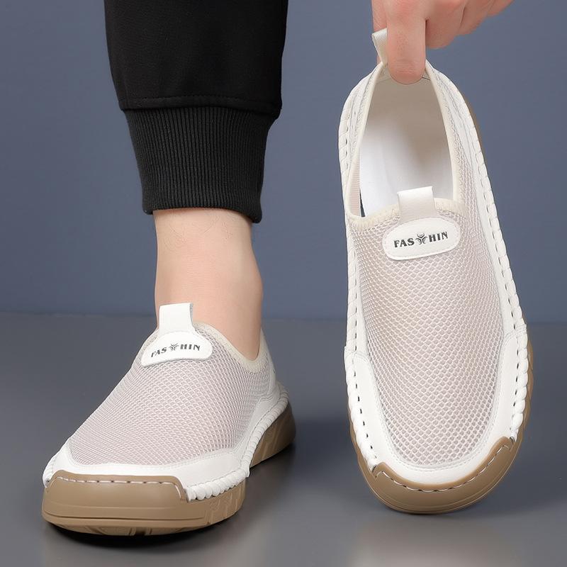 2025 Summer Shoes Men Casual Loafers Flat Breathable Mesh Slip-ons Shoes Brand Male Footwear Black White