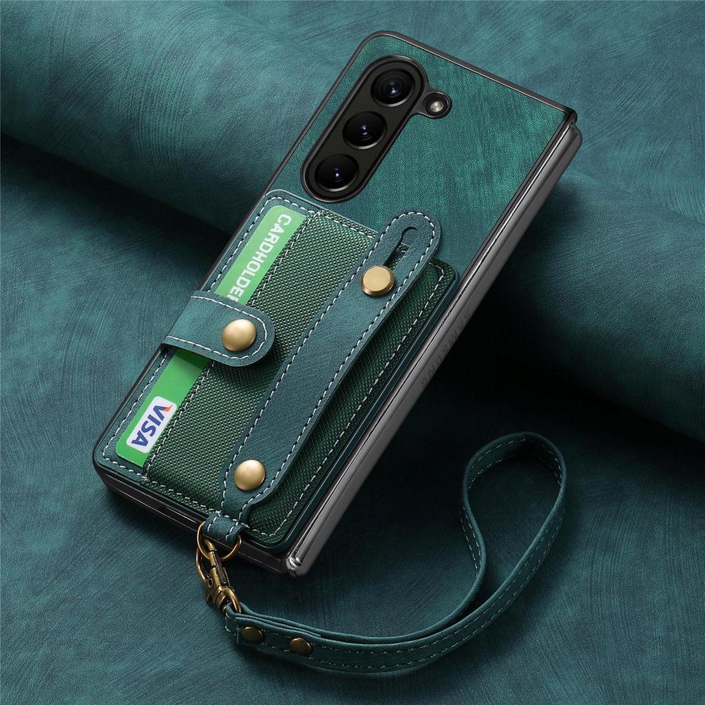 Samsung ZFold7/ZFold6 Leather Card Slot Case with Lanyard - Skin-feel PU Protective Cover