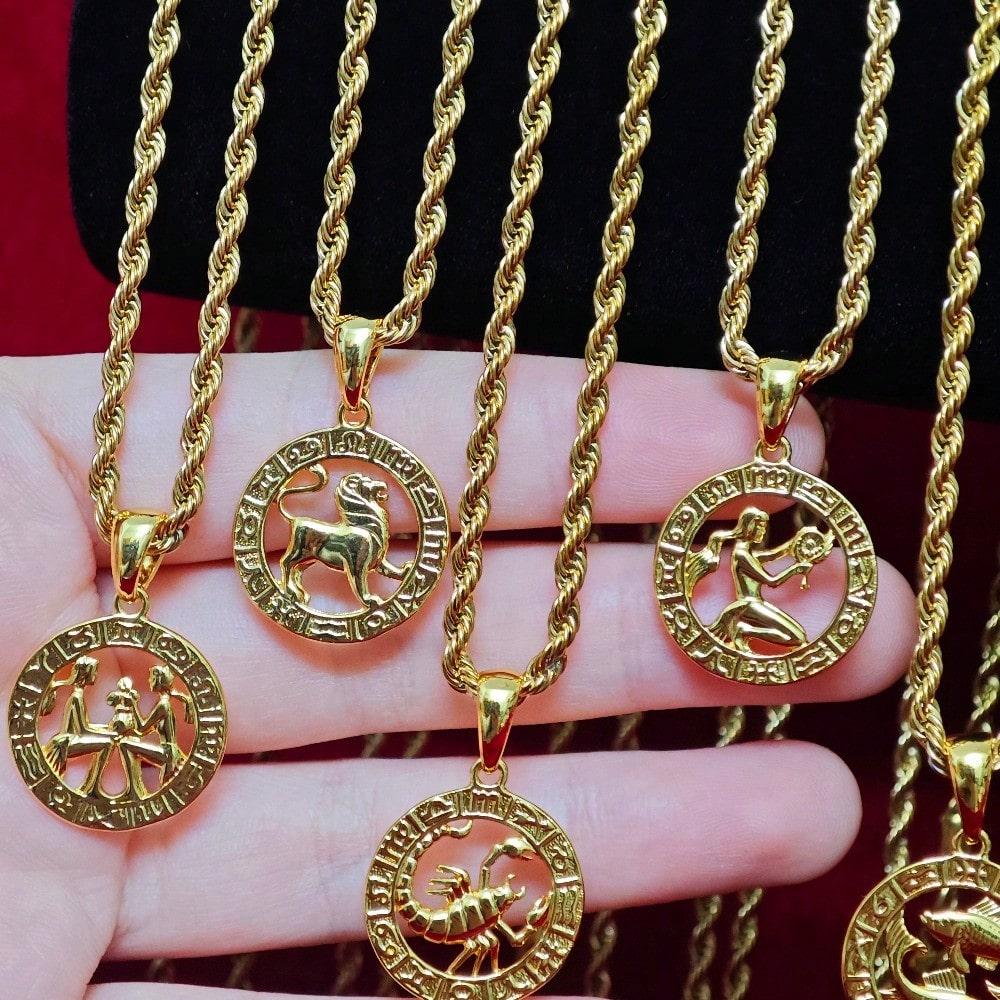 12 Constellation Astrology Horoscope Zodiac Pendant Rope Necklace 22" for Women Men