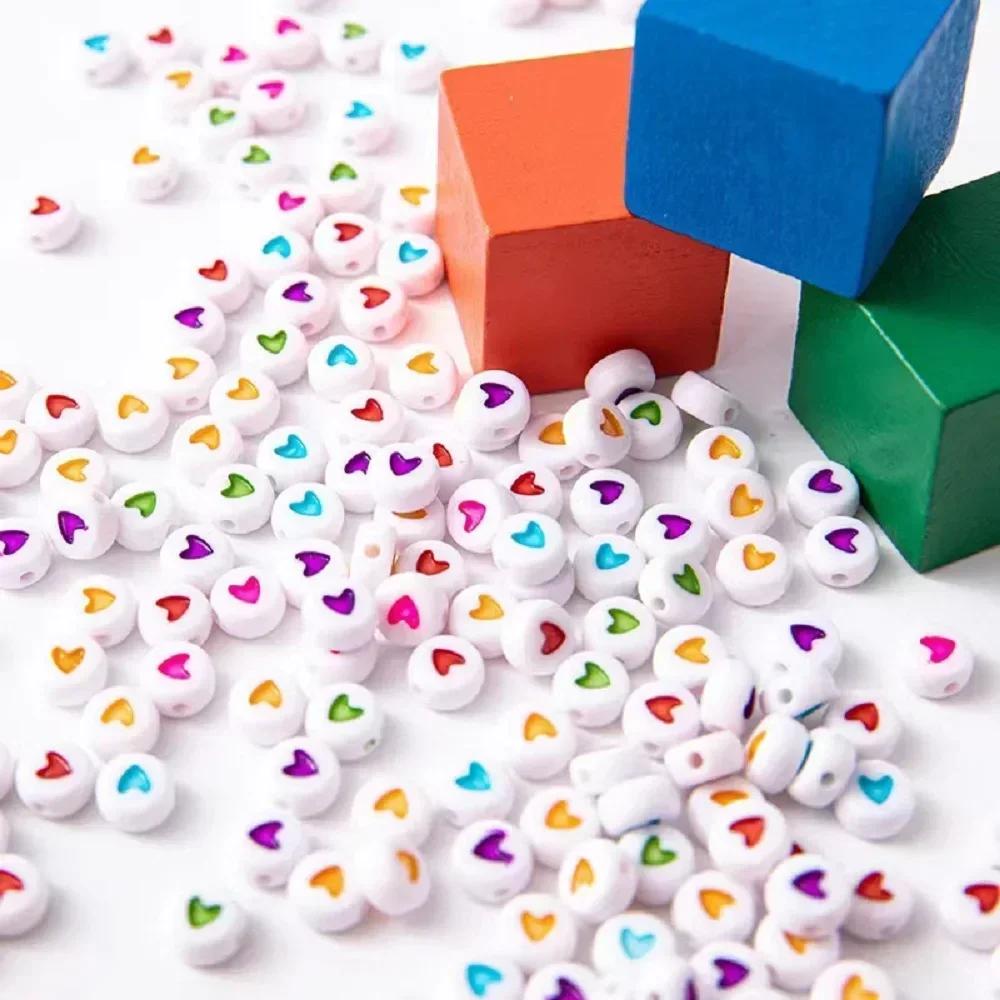 100-500PCS Love Heart Beads Acrylic Colorful Loose Spacer Beads for Jewelry Making DIY Handmade Bracelet Earrings Accessories